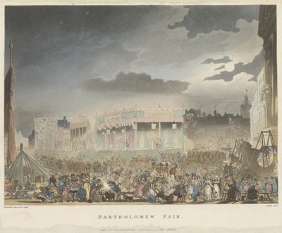 Bartholomew Fair, from the Microcosm of London, or London in Miniature, Vol. I, by Rudolph Ackerman, engraved by J. Bluch by Thomas after Rowlandson